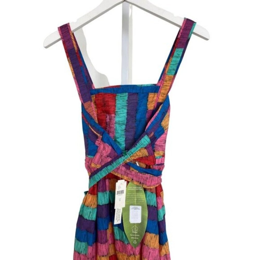 Farm Rio Tropical Maxi Dress With Vibrant Multicolor Print & Waist Tie Belt - Picture 6 of 8
